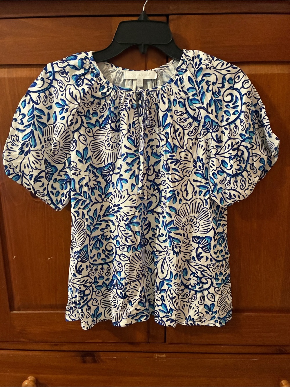 Sugarlips White Blouse with Blue Floral Print